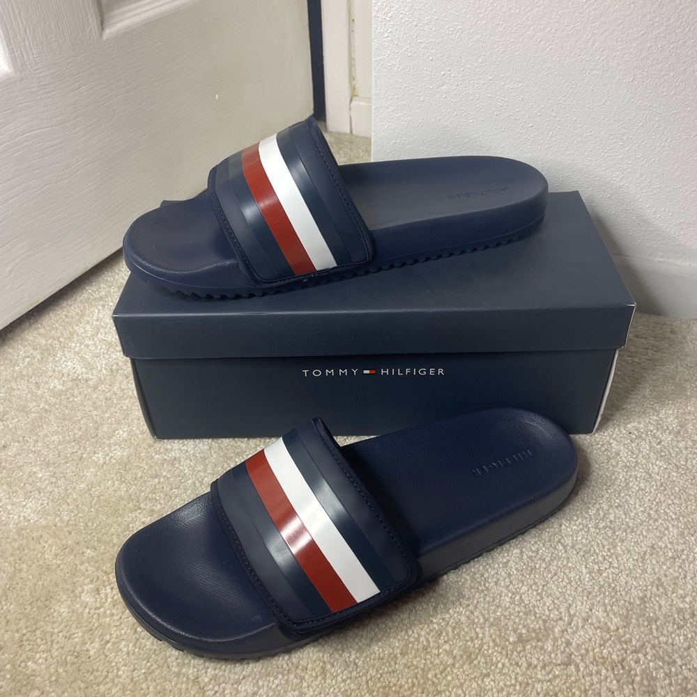 Tommy Hilfiger navy blue mens slides